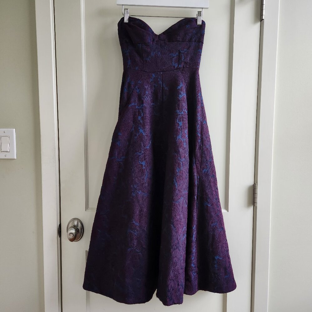 Jill Stuart Strapless Jacquard Gown Burgundy Blue Floral Formal Dress Size 0